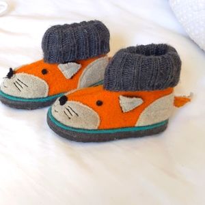 Garnet Hill Kids' Boiled Wool Slipper Boots- Foxes, size 4 toddler